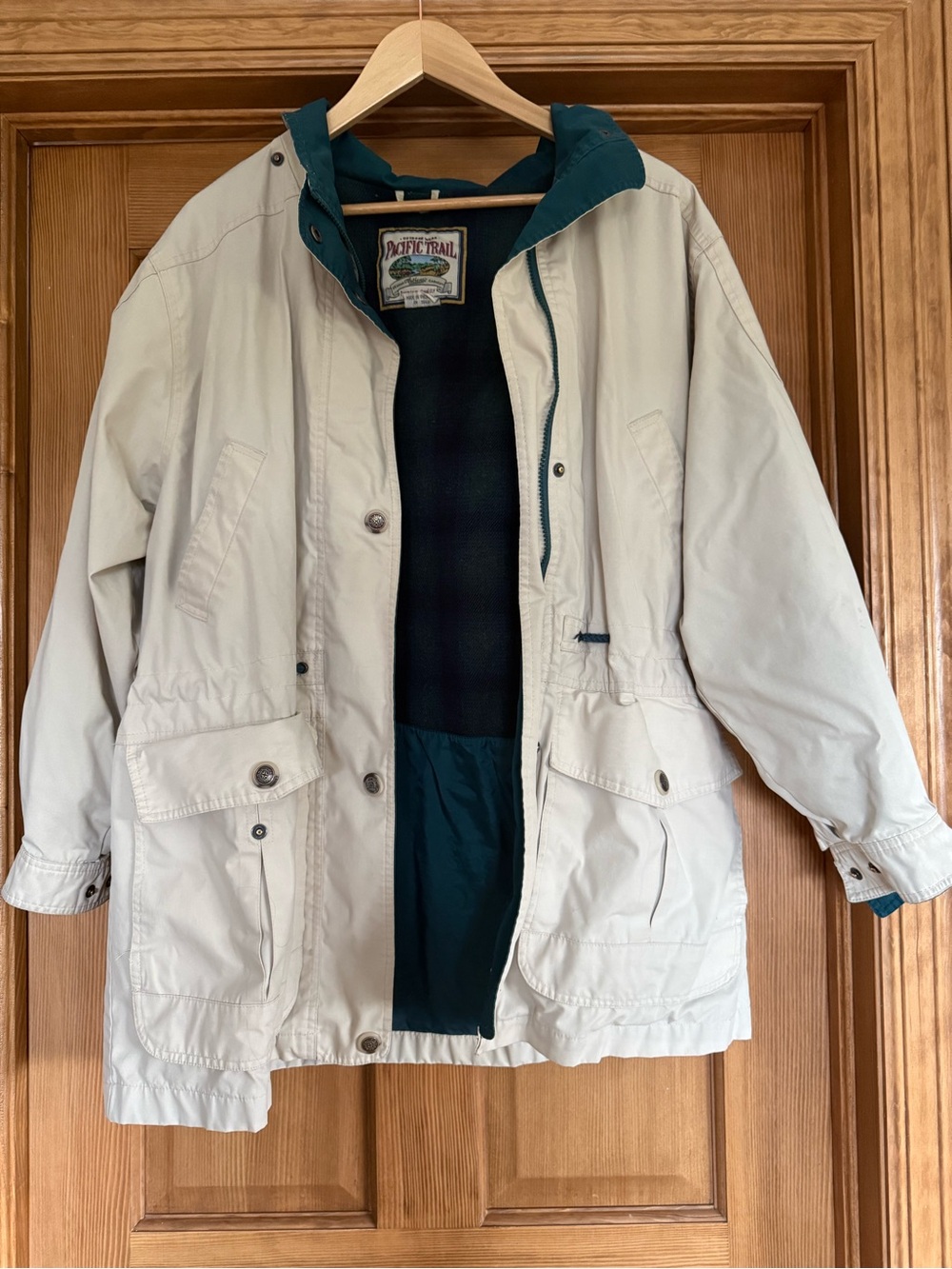 Pacific Trail Teal Shell Jacket with Blue-Purple Plaid Lining